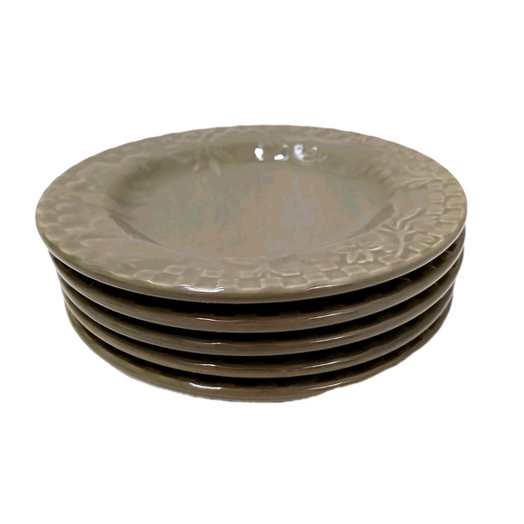 5 Home Grown Riviera Van Beer Stoneware Five 6" Cake Plate Mustard Green Vintage - Picture 2 of 11